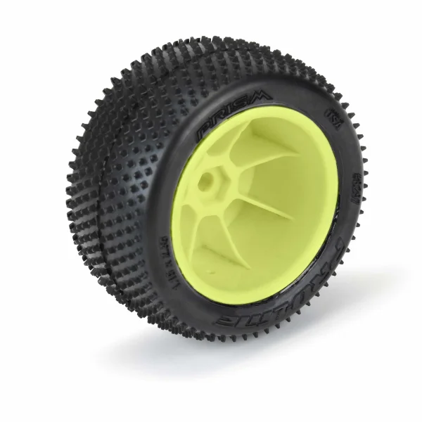 ProLine Mini-B Prism Tyres Mounted On Yellow Wheels Rear