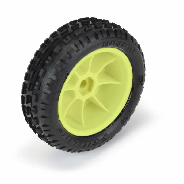ProLine Mini-B Wedge Tyres Mounted On Yellow Wheels Front