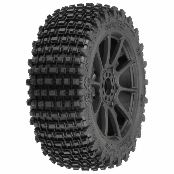 ProLine Gladiator M2 Tyres Pre Mounted on Black Mach 10 1:8 Buggy Wheels (2)