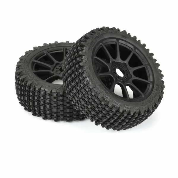 ProLine Gladiator M2 Tyres Pre Mounted on Black Mach 10 1:8 Buggy Wheels (2)
