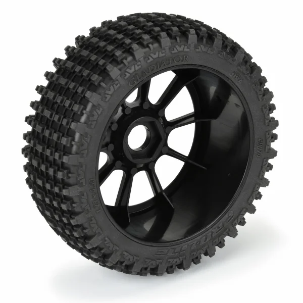 ProLine Gladiator M2 Tyres Pre Mounted on Black Mach 10 1:8 Buggy Wheels (2)