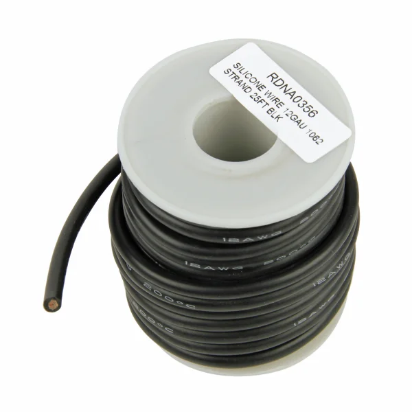 Silicone Wire, 12ga, 1062 Strand, 25ft Black