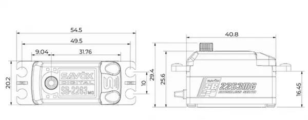 Savox SB2263MGB Low Profile Digital Servo - 10KG - 0.076s	 &mdash; image 3 of 3