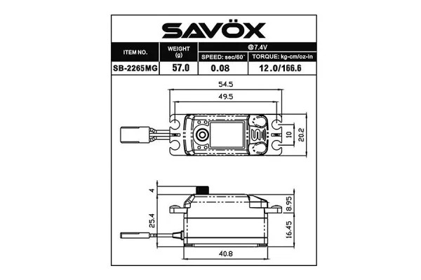 Savox Low Profile Brushless HV MG Servo - 12Kg - 0.08S - Black — image 7 of 7