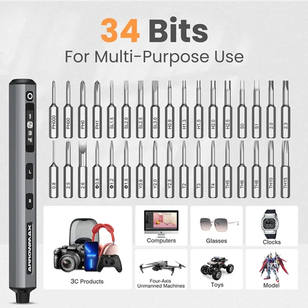 Arrowmax SES Black Electric Screwdriver - 34 Bits - Plus Engraving & Polishing pen ** CLEARANCE **