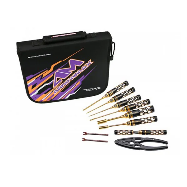 ArrowMax Tool Set - 1:10 Elect Touring Cars + Tool Bag - Black Golden