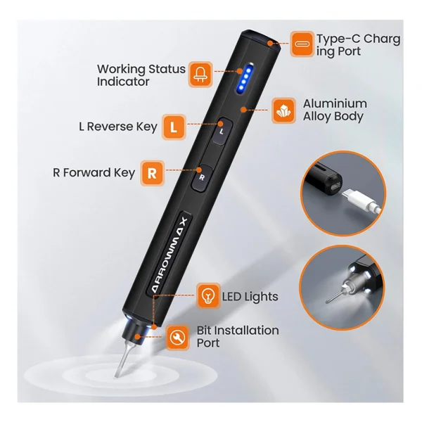 Arrowmax SES Mini Black Electric Screwdriver - 28 Bits