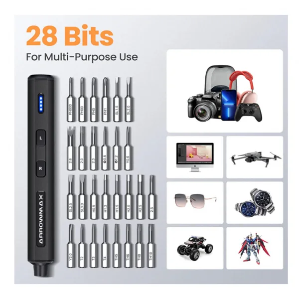 Arrowmax SES Mini Black Electric Screwdriver - 28 Bits