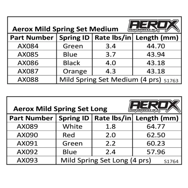 AEROX Mild Spring Tuning Set - Long 4prs