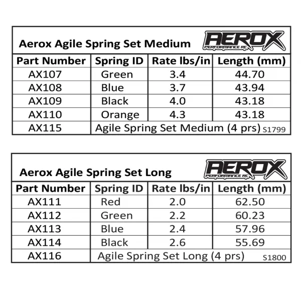 AEROX Agile Spring Tuning Set - Long 4prs