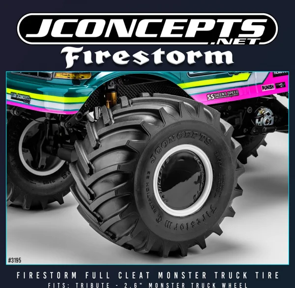 J Concepts Firestorm Full Cleat Monster Truck Tyre - Blue — image 3 of 3