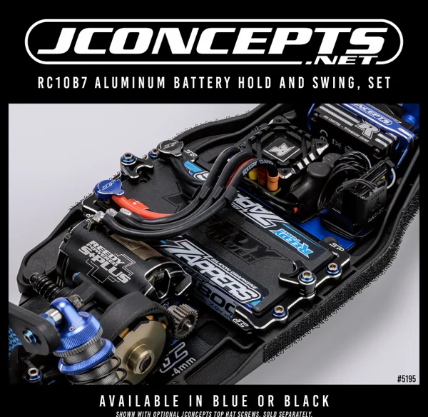 J Concepts RC10B7 Aluminium Battery Hold and Swing Set - Blue