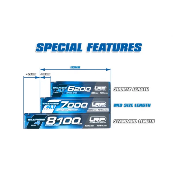 LRP LiPo 7000mAh G4.1 HV Mid Size - 7.6v 2S HV - 5mm Tubes