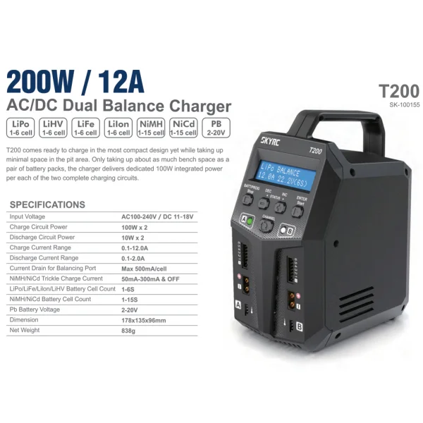 Sky RC T200 AC/DC 12A Fast Dual Charger 2 x 100W