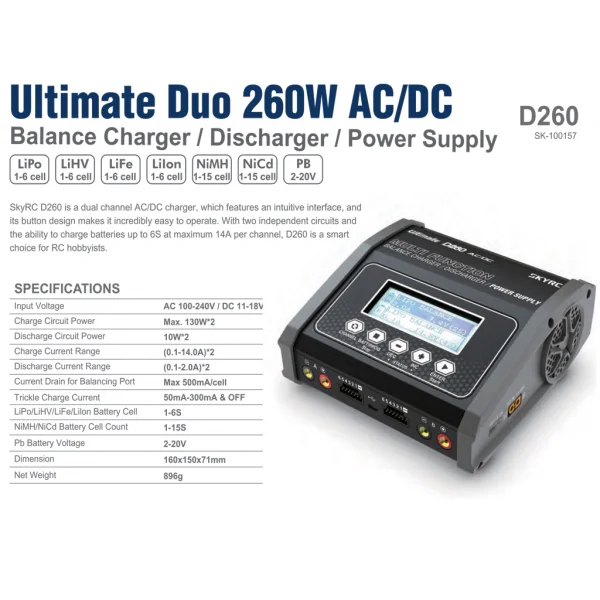 SkyRC D260 AC/DC Twin 130W Charger — image 6 of 7