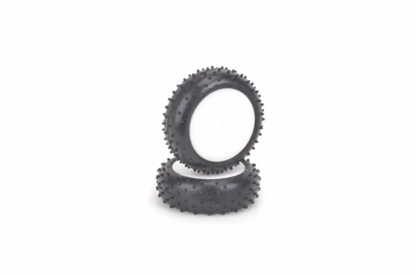 Schumacher Mini Spike 2 Tyres - Yellow - Pre Glued on 1:10 4WD Front Buggy Wheels (2)