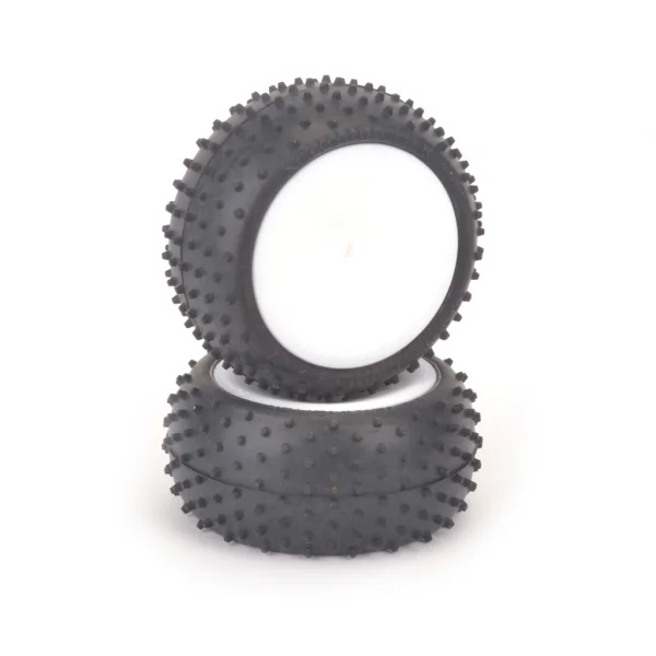 Schumacher Mini Spike 2 Tyres - Yellow - Pre Glued on 1:10 Rear Buggy Wheels (2)