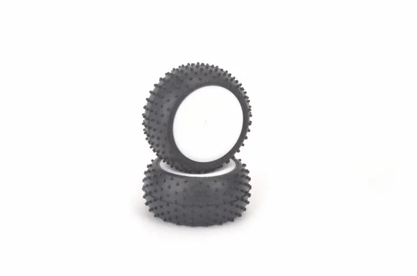 Schumacher Mini Spike 2 Tyres - Yellow - Pre Glued on 1:10 Rear Buggy Wheels (2)