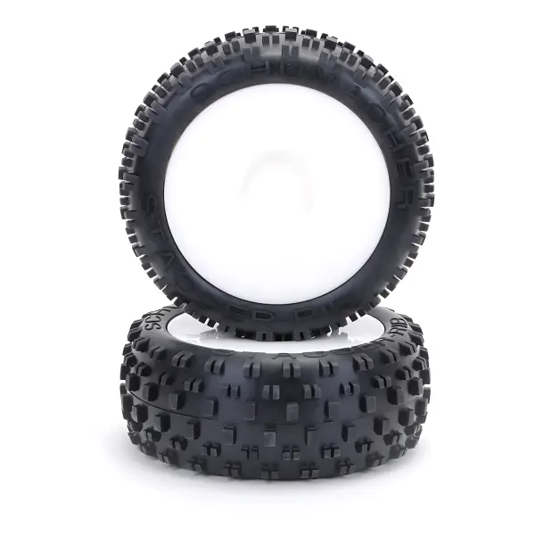 Schumacher Stagger Rib 1:8 Buggy Tyres - Yellow - Pre Glued on White Wheels - 1 Pair — image 1 of 2