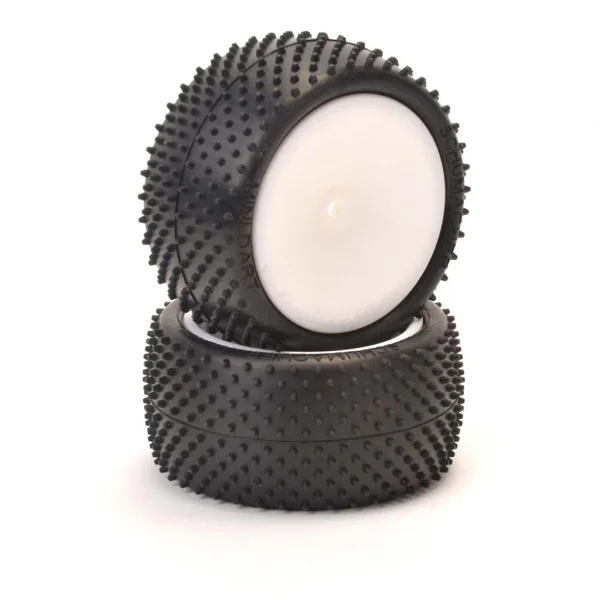 Schumacher Mini Dart Tyres - Silver - Pre Glued on Rear Buggy Wheels