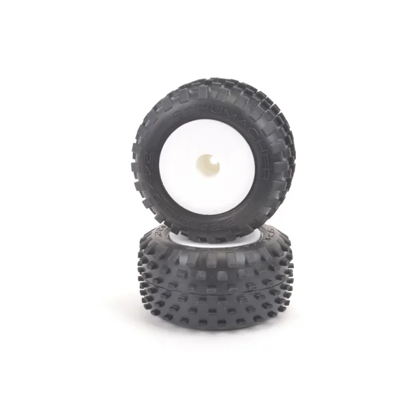 Schumacher Stagger Rib Silver Tyres Pre Glued on White 12mm 2.2 Truck Wheels - 1 Pair