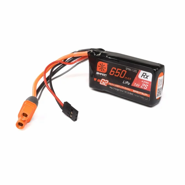 Spektrum 2S 7.4V 650mAh 15C Smart G2 Receiver LiPo Battery - IC3 + BEC Connectors