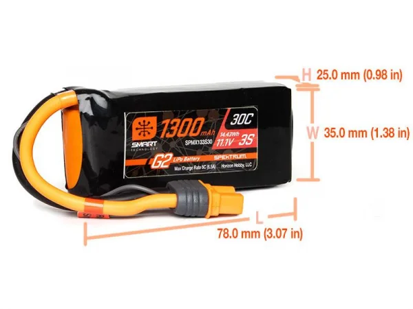 Spektrum 1300Mah 3S 11.1V Smart G2 30C IC3