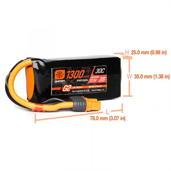 Spektrum 1300mAh 3S 11.1V Smart G2 30C IC3 — image 4 of 4