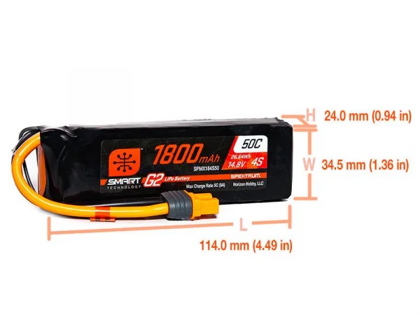 Spektrum 14.8V 1800mAh 4S 50C Smart G2 LiPo Battery: IC3