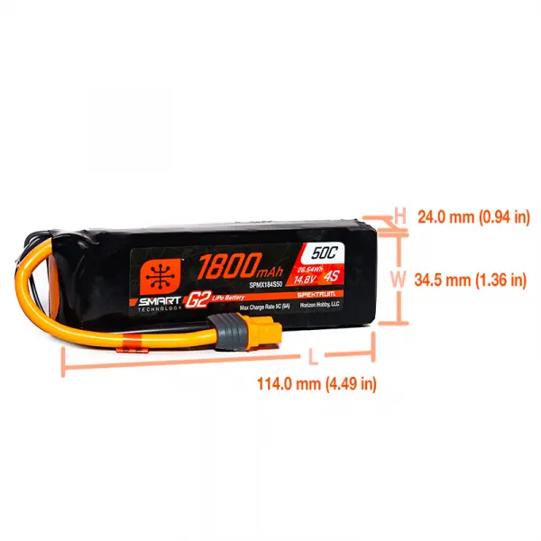Spektrum 14.8V 1800mAh 4S 50C Smart G2 LiPo Battery: IC3 — image 5 of 5