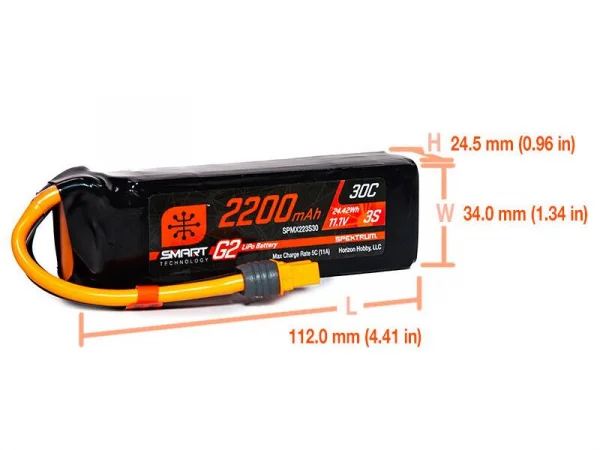 Spektrum 2200Mah 3S 11.1V Smart G2 30C IC3