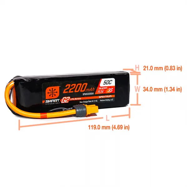 Spektrum 2200Mah 3S 11.1V Smart G2 50C IC3 &mdash; image 4 of 4