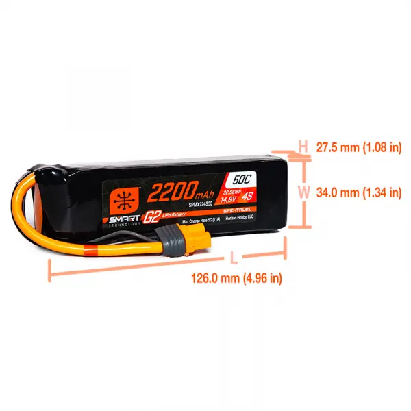 Spektrum 2200Mah 4S 14.8V Smart G2 50C IC3 — image 4 of 4