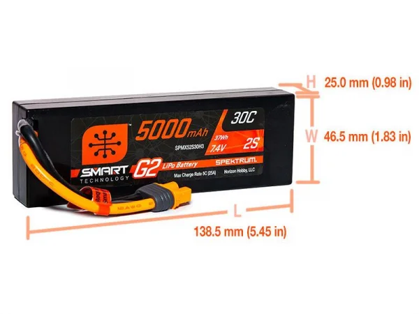 Spektrum 5000Mah 2S 7.4V Smart G2 30C IC3