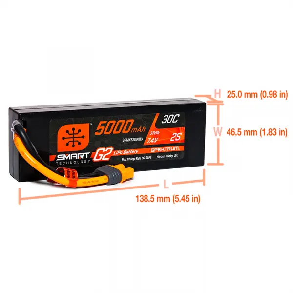 Spektrum 5000Mah 2S 7.4V Smart G2 30C IC3 — image 4 of 4
