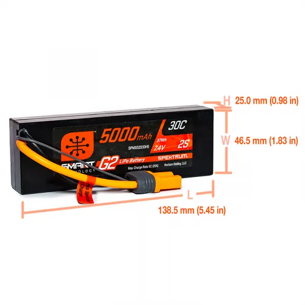 Spektrum 5000mAh 2S 7.4V Smart G2 30C IC5 — image 4 of 4