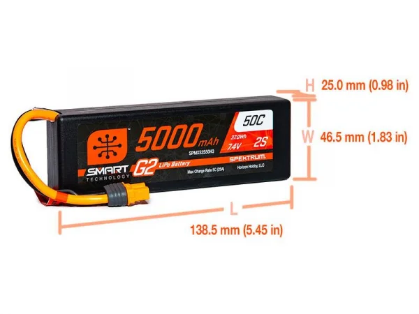 Spektrum 5000Mah 2S 7.4V Smart G2 50C IC3
