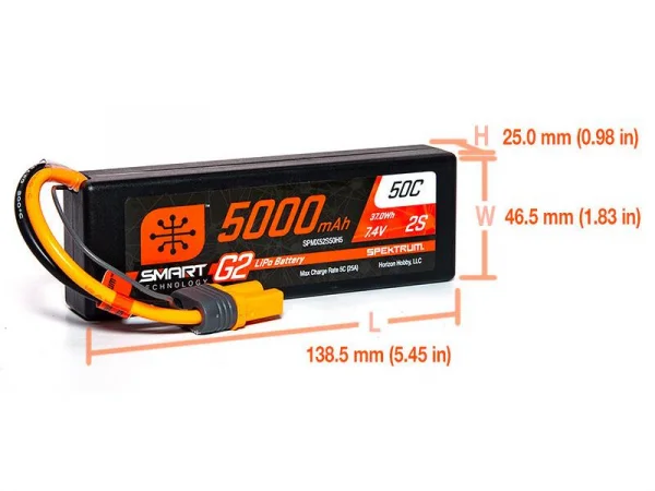 Spektrum 5000Mah 2S 7.4V Smart G2 50C IC5