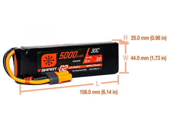 Spektrum 11.1V 5000Mah 3S 30C Smart Lipo G2: Ic5 ** CLEARANCE **