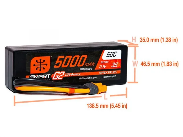 Spektrum 5000Mah 3S 11.1V Smart G2 50C IC3