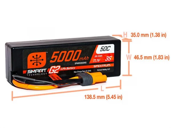 Spektrum 5000Mah 3S 11.1V Smart G2 50C IC5