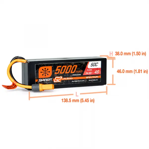 Spektrum 5000Mah 4S 14.8V Smart G2 50C IC5 &mdash; image 5 of 5