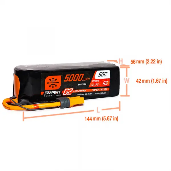 Spektrum 5000Mah 6S 22.2V Smart G2 50C IC5 &mdash; image 4 of 4