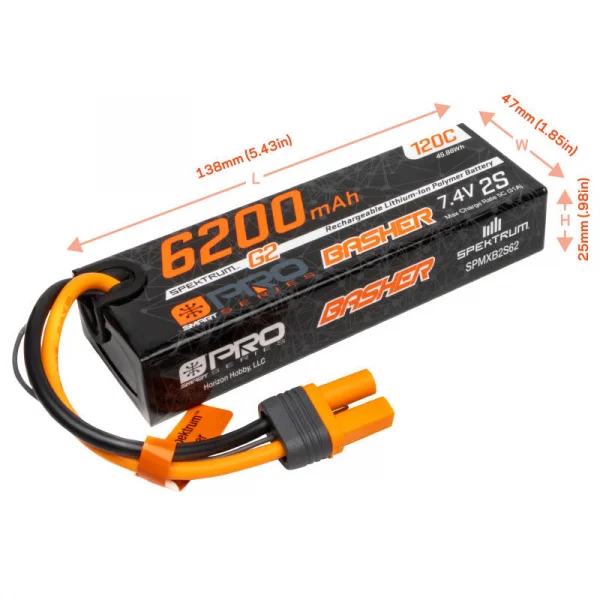 Spektrum G2 Pro Basher Hard Case SMART LiPo - 7.4V 6200mAh 2S 120C - IC5