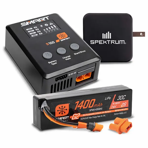Spektrum SMART Powerstage Bundle - 1400mAh 2S 30C LiPo Battery IC2 with S100 USB-C Charger — image 2 of 4