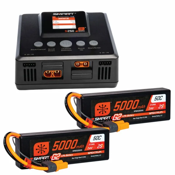 Spektrum SMART Powerstage 4S Surface Bundle - 2 x G2 5000mAh 2S LiPo IC5 With S250 Charger