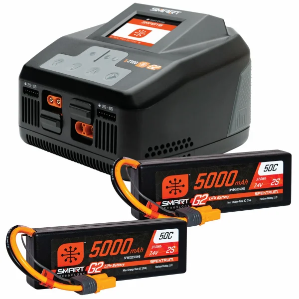 Spektrum SMART Powerstage 4S Surface Bundle - 2 x G2 5000mAh 2S LiPo IC5 With S2100 Charger