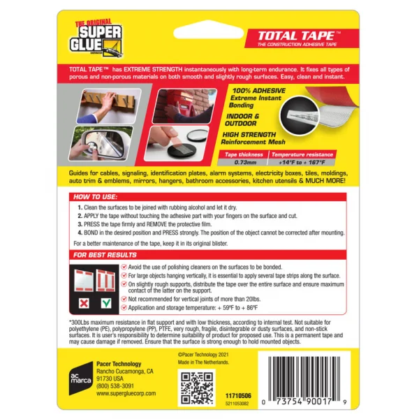 Super Glue Double-Sided Permanent Mounting Strips (10 strips, 48mmx18mm)