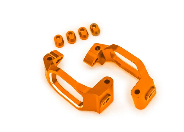 Traxxas Caster blocks, 6061-T6 aluminium (orange-anodised), left + right, 4x22mm pin (4), 3x10mm BCS (with threadlock) (4), retainers (4) — image 2 of 2