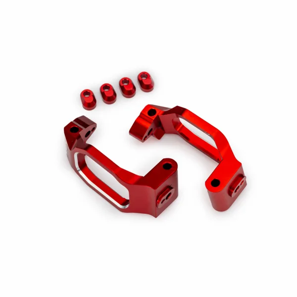 Traxxas Caster blocks, 6061-T6 aluminium (red-anodised), left + right, 4x22mm pin (4), 3x10mm BCS (with threadlock) (4), retainers (4)
